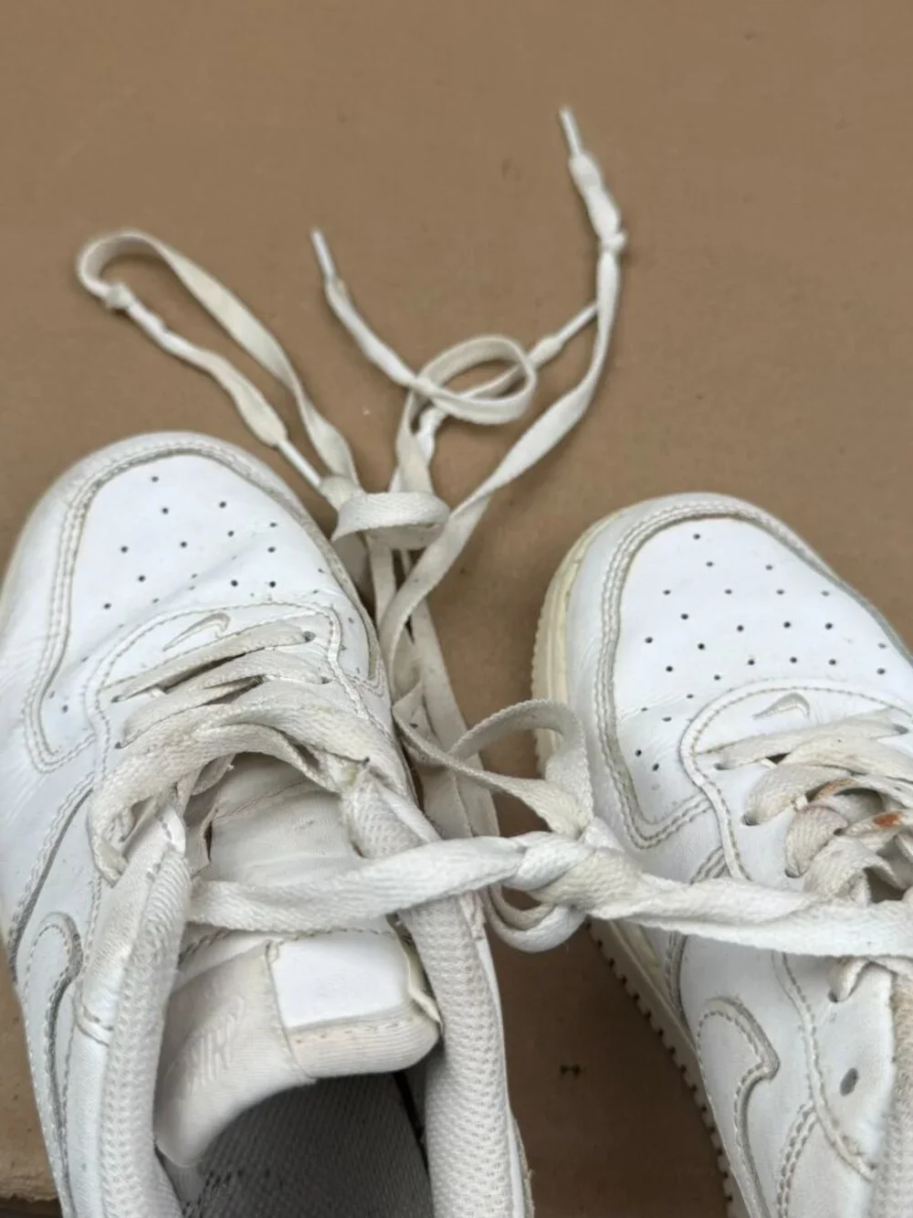 Nike Air Force 1 Youth Size 3Y Leather Sneakers long laces knot on laces stained